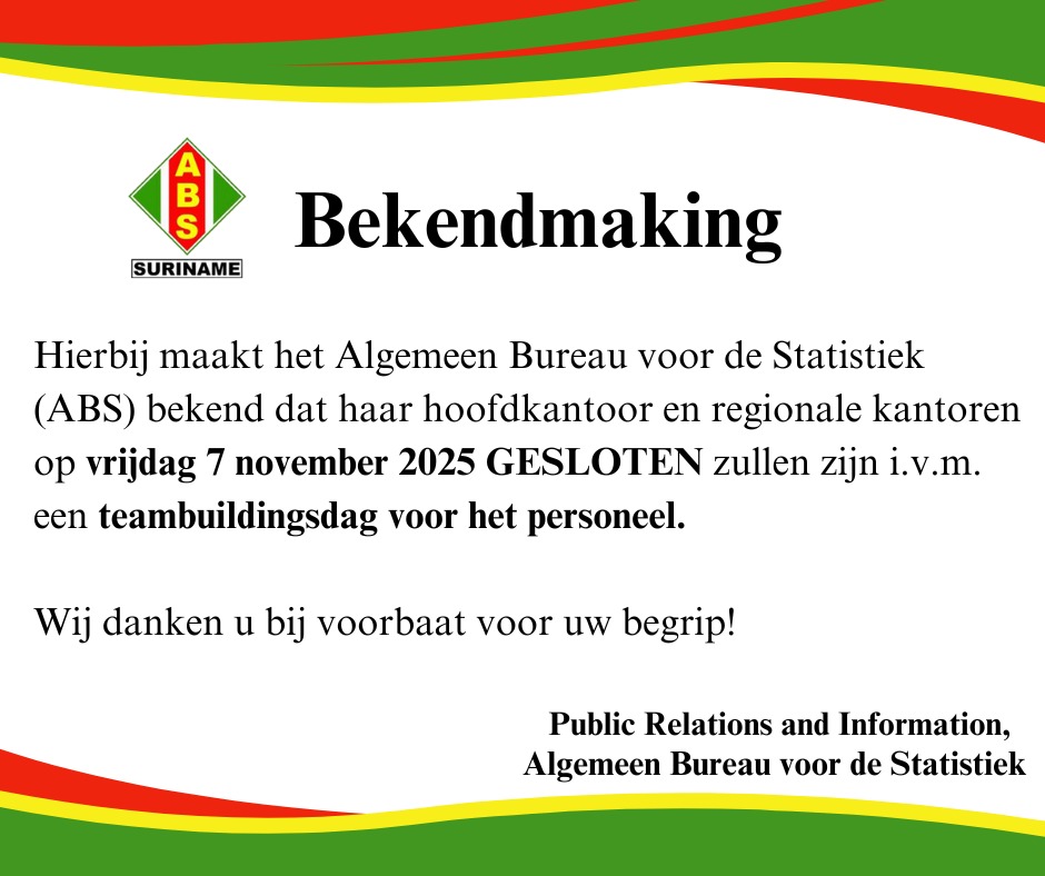 Bekendmaking! ABS kantoren gesloten op 7 november 2025!